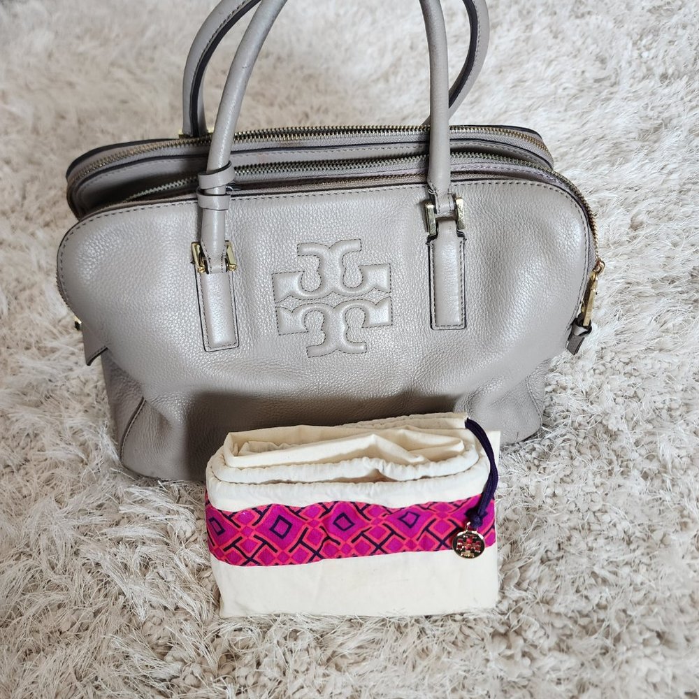 Tory Burch Thea French Grey Leather Satchel